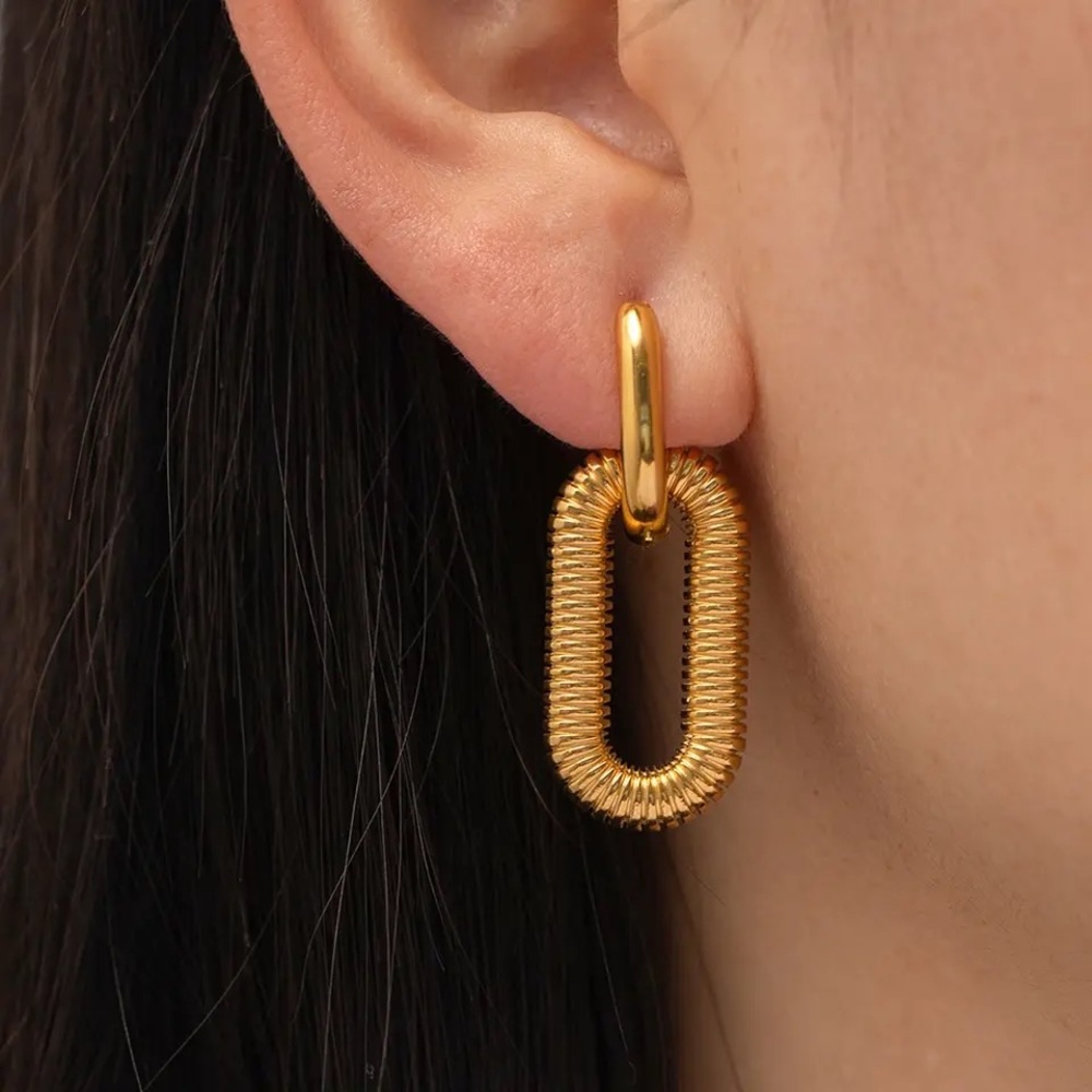 18k gold bangle link earrings chunky statement link hoop earring cable chain